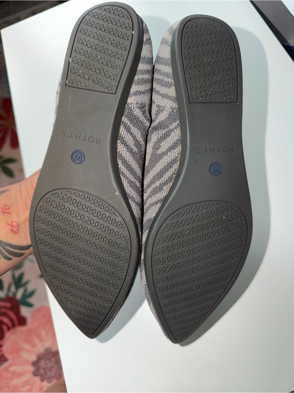 Rothy's Pointed Knit Flats in Gray with Subtle Zebra Print - Picture 4 of 4